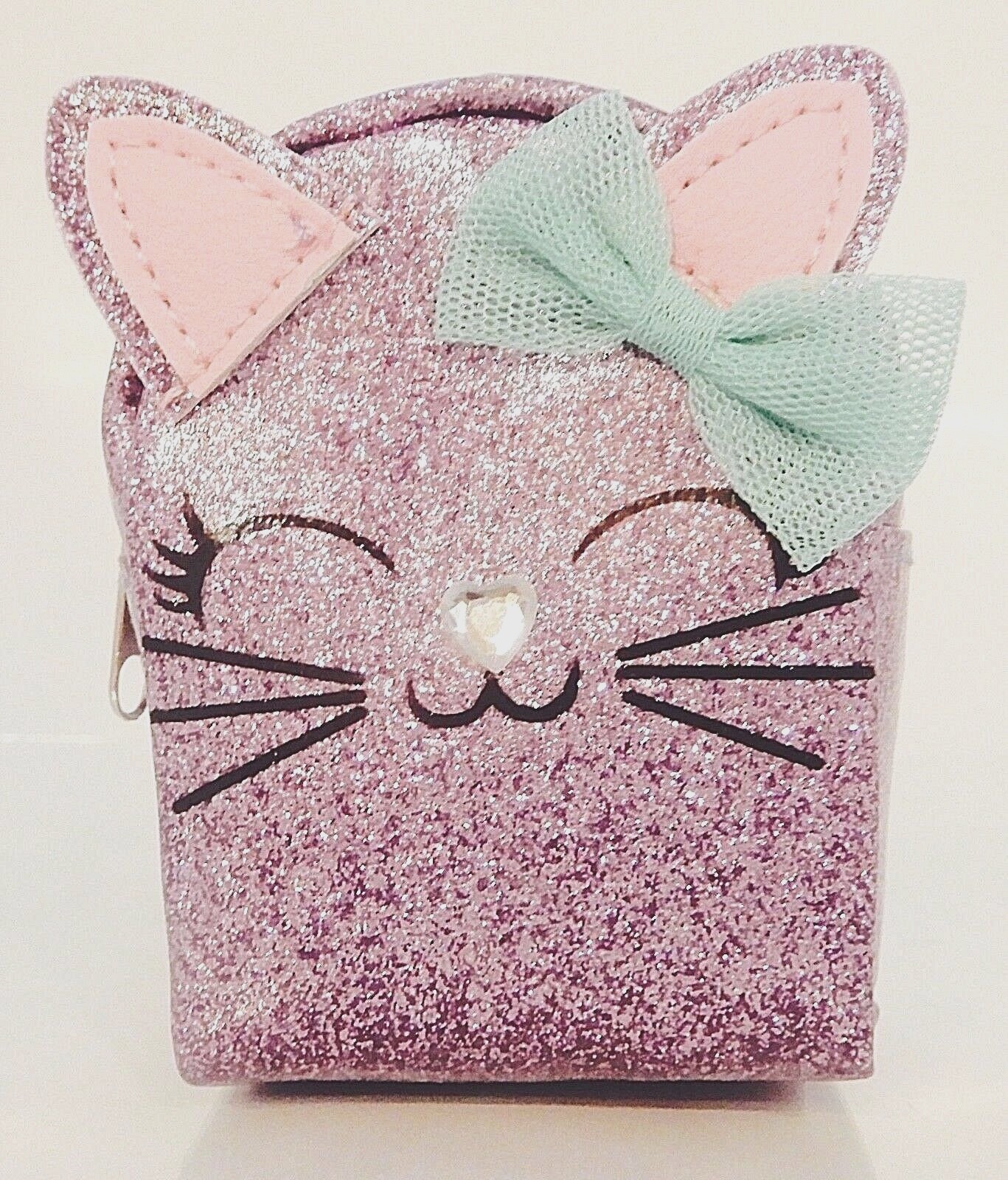 CLAIRE'S PURPLE GLITTERING KITTY MINI ACCESSORY BACKPACK WITH LATCH ZIP