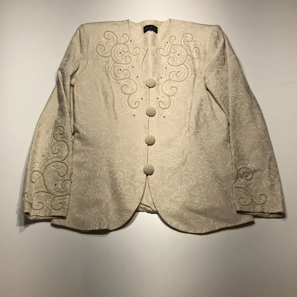 Conjunto Formal Karen Lawrence Floral Texturizado Adornado Chaqueta Falda Mujer Talla 14 Foto 2 de 4