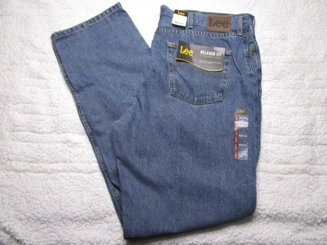 Lee Men's 40X34 Relaxed Fit Straight Leg Blue Jeans Medium Stone