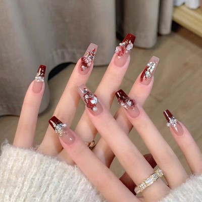 Glossy Nude Fake Nails with Red Tip Durable & Never Splitting Comfort Fake Nail