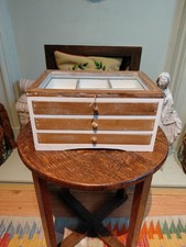 Vintage Tabletop Drawers Collectors Drawers Display Cabinet Glass Top 3 Drawers.