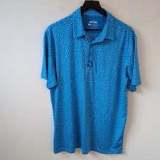 Bogey Bros Men's Blue Geometric Print Golf Performance Polo Shirt Medium