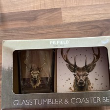 Bree Merryn PG Field Heritage Stag Glass Tumbler & Coaster Set Gift Deer New