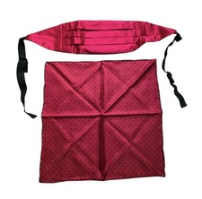 Red Polka Dot Handkerchief  Cummerbund Set Tuxedo Prom Wedding 100 Silk OS