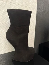 Giuseppe Zanotti Black Suede Curved Wedge Heel Boots — Size EU 38.5 / US 8 