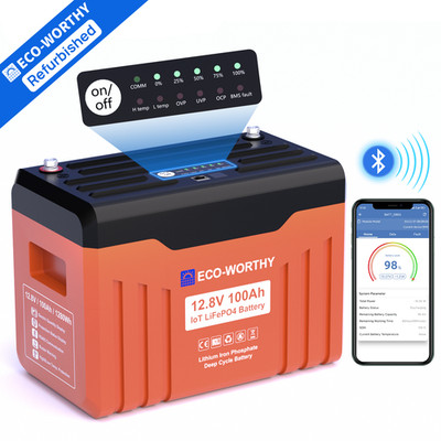 ECO-WORTHY 1280Wh 12V 100AH LiFePO4 Lithium Battery With SOC Display Bluetooth