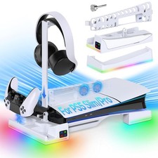 RGB Horizontal Cooling Station Stand for PS5 Slim /Pro Console with 2