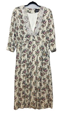 Vintage SL Fashions Maxi Dress Size 10 Floral Cottagecore Lace Collar Prairie