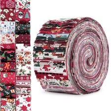 40Pcs Christmas Cotton Fabric Strips 2.5x39"Jelly Roll Xmas Sewing DIY Patchwork