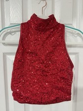 Balera Dance SA Red Sequin Crop Top Sleeveless Performance Costume Jazz Lyrical