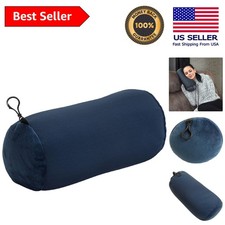 Luxurious Microbead Travel Pillow - Compact Neck Roll  Lumbar Support - Navy