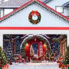 Christmas Garage Door Cover Decorations 7x16ft Winter Forest North Pole Backd...