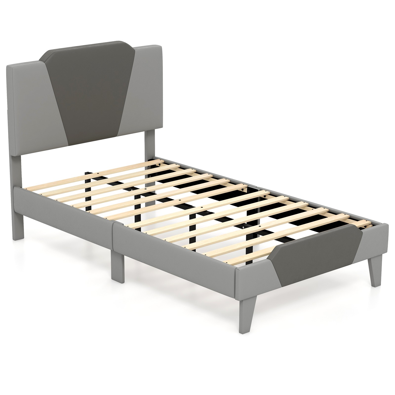 Twin Size Upholstered Platform Bed Frame Velvet Headboard Mattress Foundation