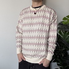 Vintage 80s Knit Sweater Large White Cape Isle Knitters Fisherman Cottagecore