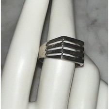 Vintage Sterling Silver 925 Modernist Wide Band Slotted Ring Size 11.5