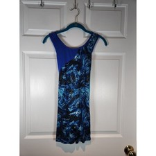 Women's sz XS Danskin Now Athletic Leotard Blue Patterned Gold Accents