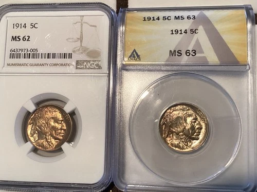 1914-P Buffalo Nickels NGC MS-62 and ANACS MS-63