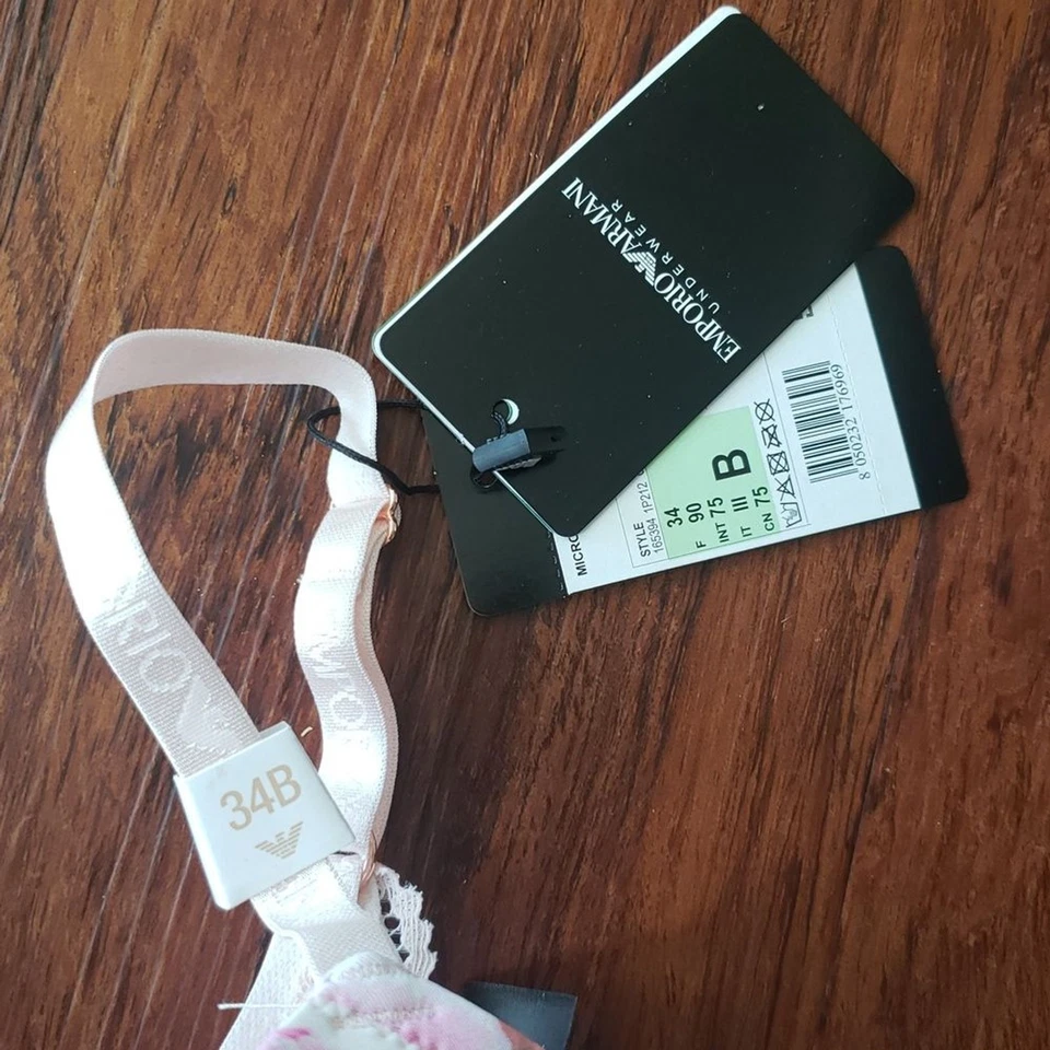 Nuevo con etiquetas Sujetador Emporio Armani Floral Rosa Femenino Silencioso Lujo Pushup Talla 34B Foto 3 de 4