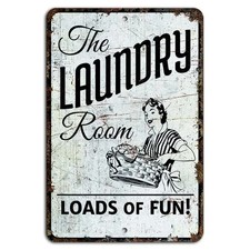 The Laundry Room Loads of Fun Vintage Tin Metal Signs Home D cor 8x12