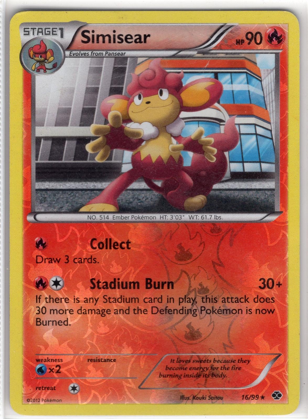 Simisear 16/99 Rare Next Destinies Pokemon Reverse Holo Lightly Played