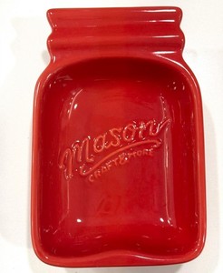Authentic Mason RED Jar Shape Ceramic Spoon Rest Kitchen Utensil Trinket Bowl