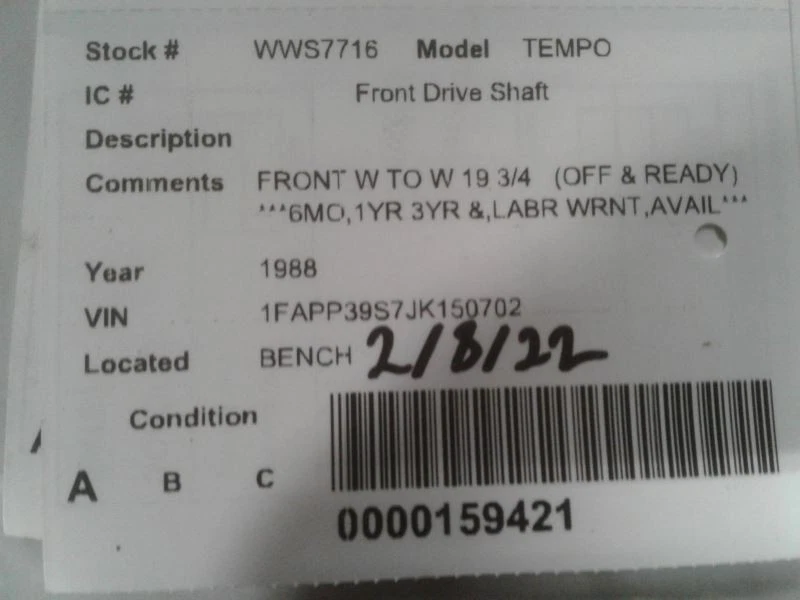 Eje de transmisión delantero TEMPO 1988 1516135 Foto 4 de 4