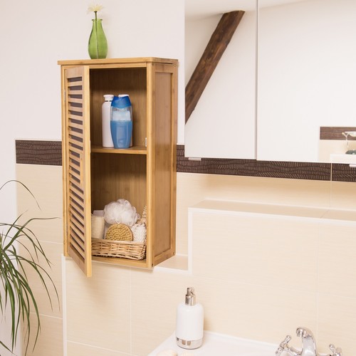 Badezimmer hängeschrank Bambus Badschrank Platzsparender Wandregal 32 Liter - Bild 2 von 9