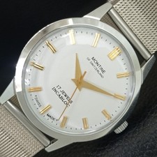 MONTINE VINTAGE HAND-WINDING SWISS MENS REFURBISHED WHITE DIAL WATCH a445220-1