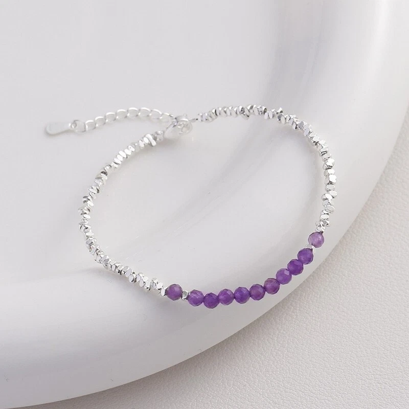 Brazalete de mujer amatista púrpura cristal plata esterlina con cuentas protección curativa Foto 4 de 4