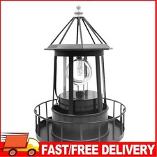 Solar-Powered Rotating LED Lighthouse Garden Beacon Tower Lamp Decoration Black