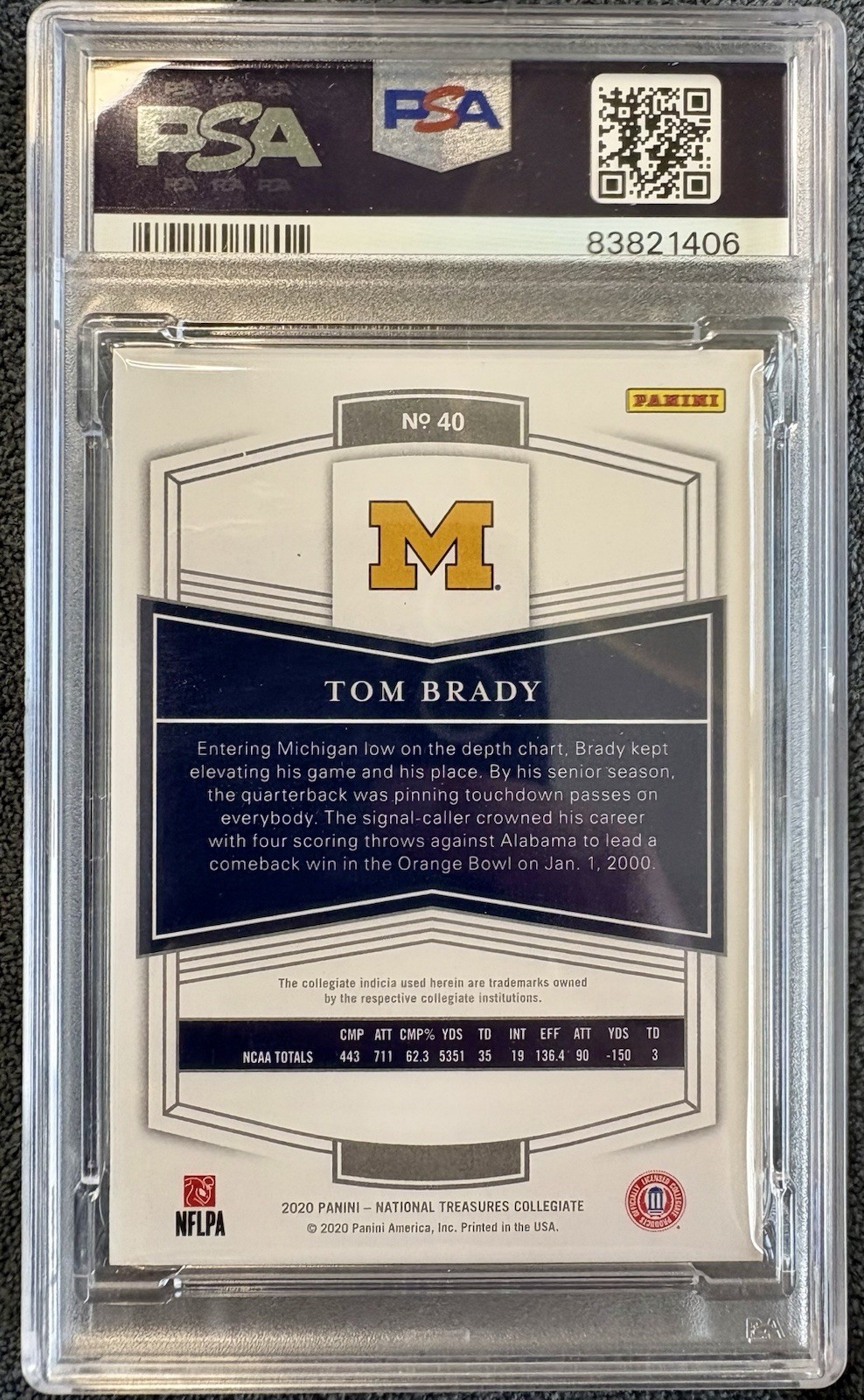 2020 Panini National Treasures Tom Brady 85/99 PSA 10 GEM MINT POP 5 view 3