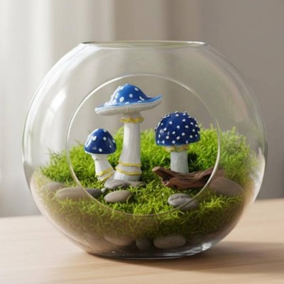 2 Stück Blau Fliegenpilz Dekoration Ausbleichfest Leuchtend Fliegenpilz Ornament