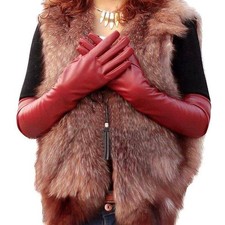 Gloves Evening Party Elbow Warm Women Winter Ladies Long Soft Lined PU Leather