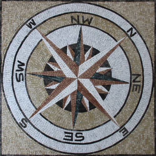Mosaic Marble Colorful Compass GEOMETRICAL Art Design 39x39 Inches - Picture 1 of 1