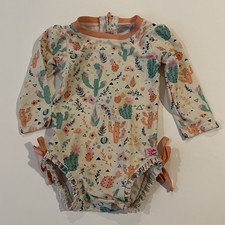 Baby Girl Ruffle Butts Cream Desert Blossoms Floral Rash Guard Swimsuit 6-12 Mon