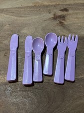 Vtg Fisher Price Fun With Food Utensil 6 pc Lot Play Knives Forks Spoons Purple