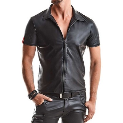 Regnes Fetsih Herren T-shirt mit Kragen Remo Polo Shirt Wetlook RV matt schwarz 