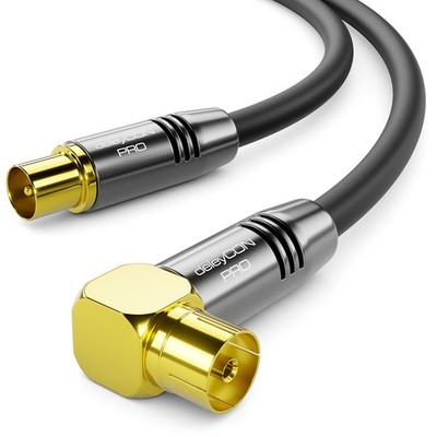 deleyCON HDTV TV Antennenkabel 1m Schwarz - 1x 90° gewinkelt Buchse zu Stecker