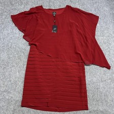 Adrianna Papell Dress Womens 14 Red Chiffon Overlay Banded Sheath Party Cocktail