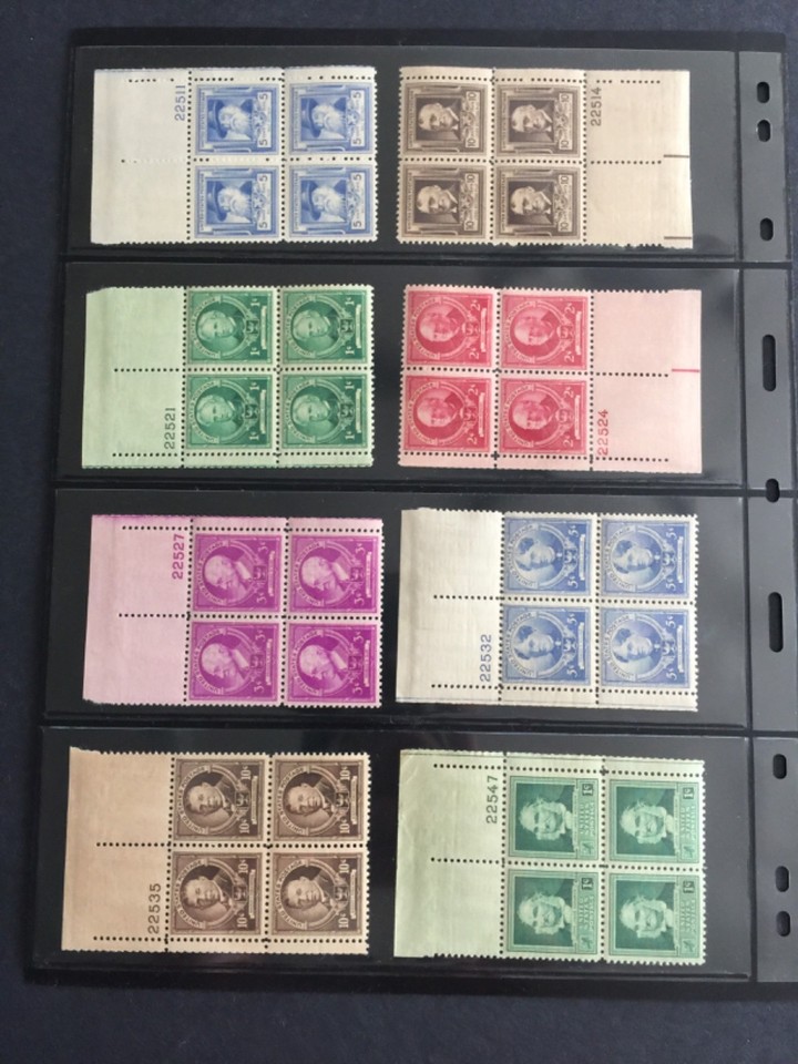 US STAMPS SC# 859-893 1c-10c Famous Americans Plate Block Complete Set ...