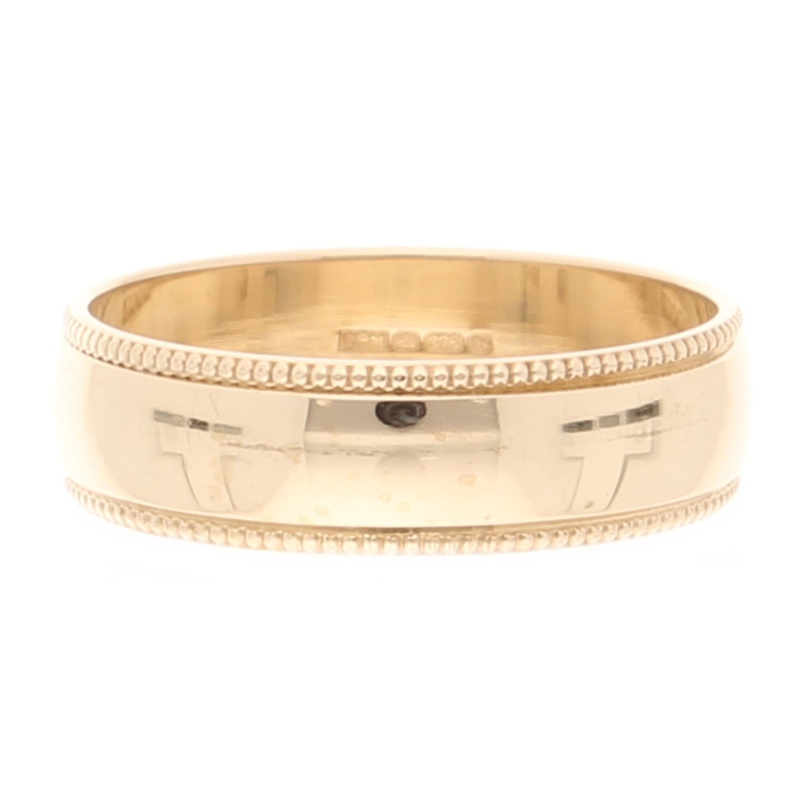 9Carat Yellow Gold D-Shape Milgrain Edge Wedding Band (Size L) 5mm Wide