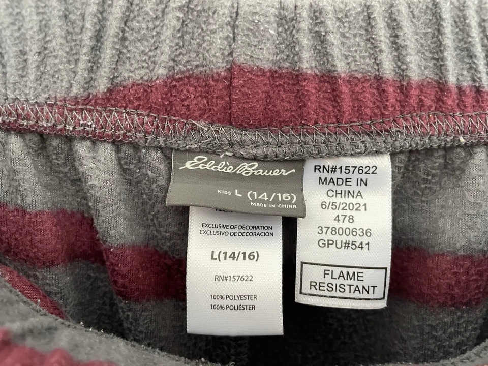 Eddie Bauer Kids Boys Striped Cozy Fleece Elastic Waist Pull On PJ Pants Gray L - Image 2 of 4