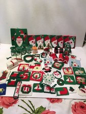 Lot of 60 Needlepoint Plastic Canvas Christmas Ornaments Decorations Finished