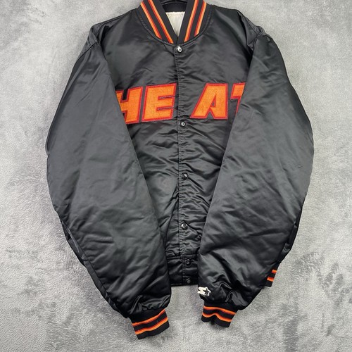 Vintage Miami Heat Jacket Mens XL STARTER Satin Bomber Snap Black Orange NBA USA - Picture 10 of 21