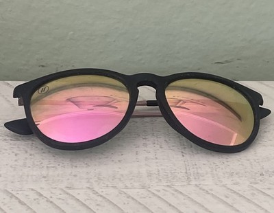 Blenders Rose Theater Black Rubber Frame Polarized Rose Gold Mirror Sunglasses