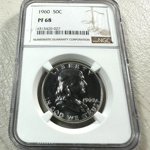 1960 50C SILVER PROOF Franklin Half Dollar NGC PF68 (85894)