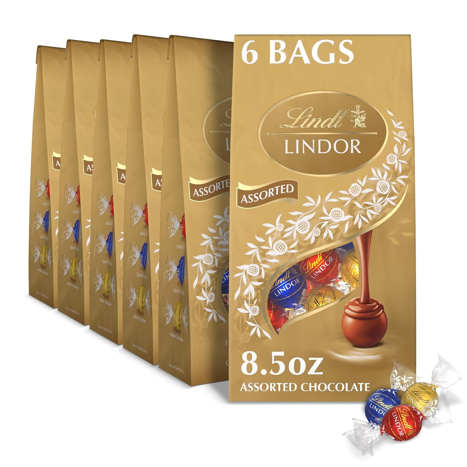 Lindt LINDOR Assorted Chocolate Truffles, 8.5 Ounce (Pack of 6)