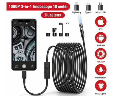 1920P HD Endoscope Borescope 8mm Inspection Snake Camera for iPhone Android iOS