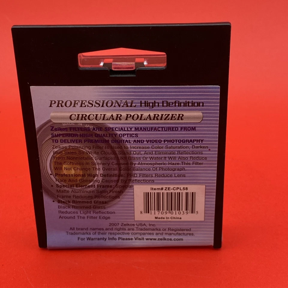Zeikos Digital Multi-Coated Prof High Def Circular Camera Lens Polarizer 58mm - Image 2 of 4