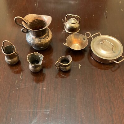 Vintage Miniature Dollhouse Metal Copper Kitchenware Set of 8